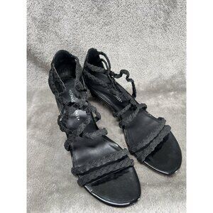 Donald J Pliner Women’s 7 Runa Black Patent Kitten Heels Elastic Strappy Sandal